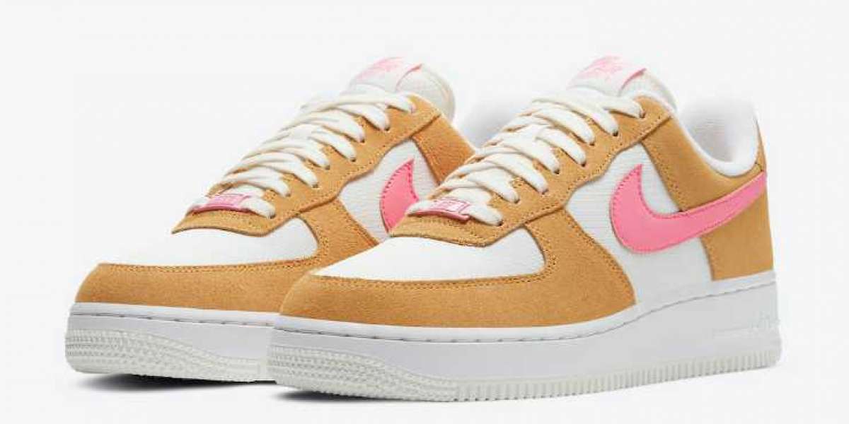 New Sale Nike Air Force 1 Low White Flax Hot Pink Swooshes